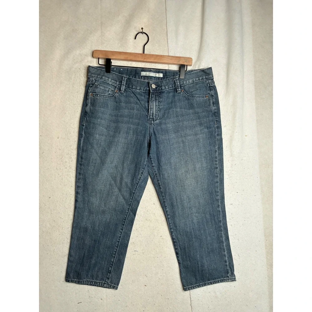 Vtg Old Navy Womens Low Rise Cropped Jeans Medium Wash Denim Capri Size‎ 14 Y2K